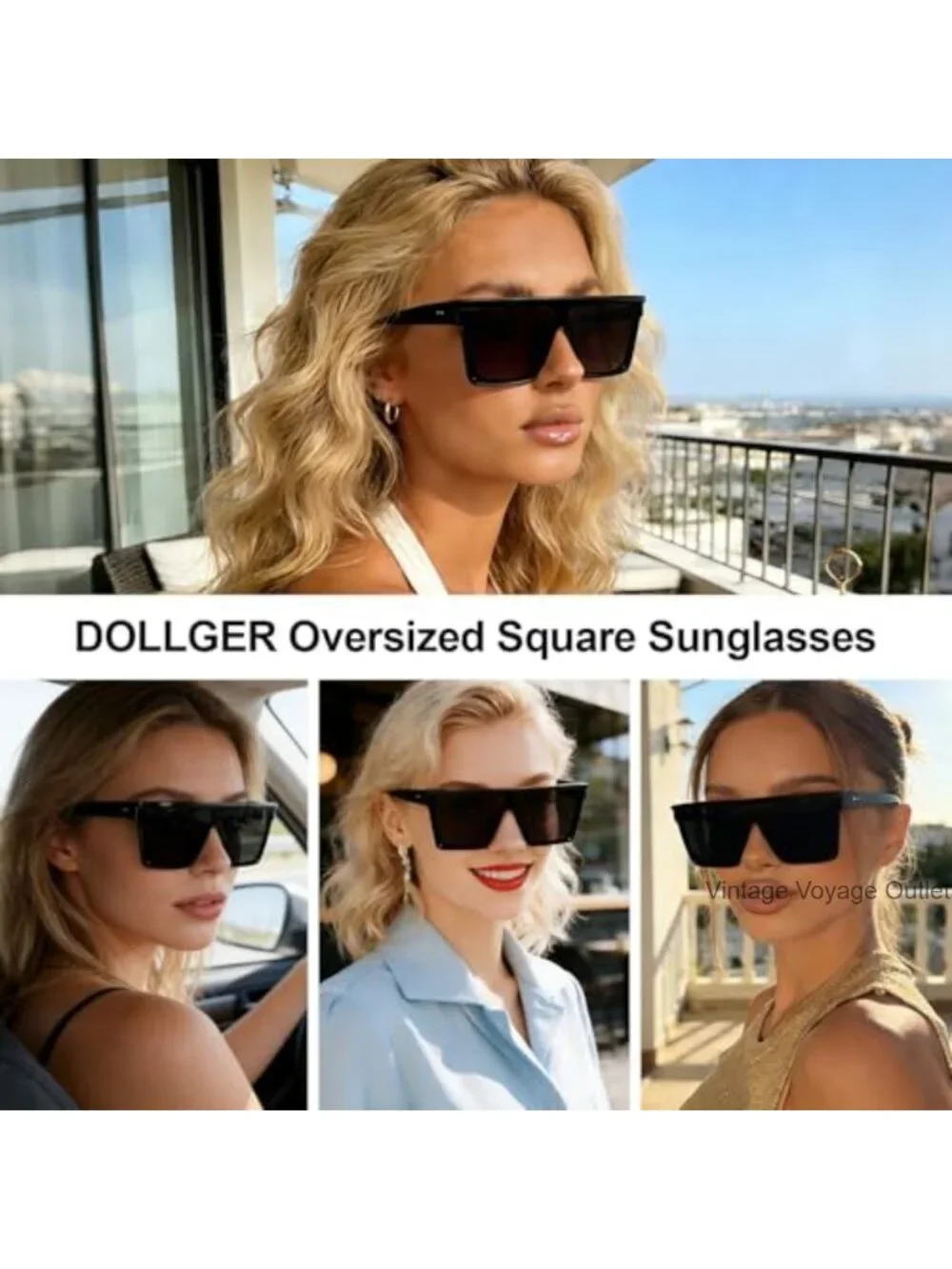 Oversized Square Flat Top Sunglasses UV400 Protection Unisex